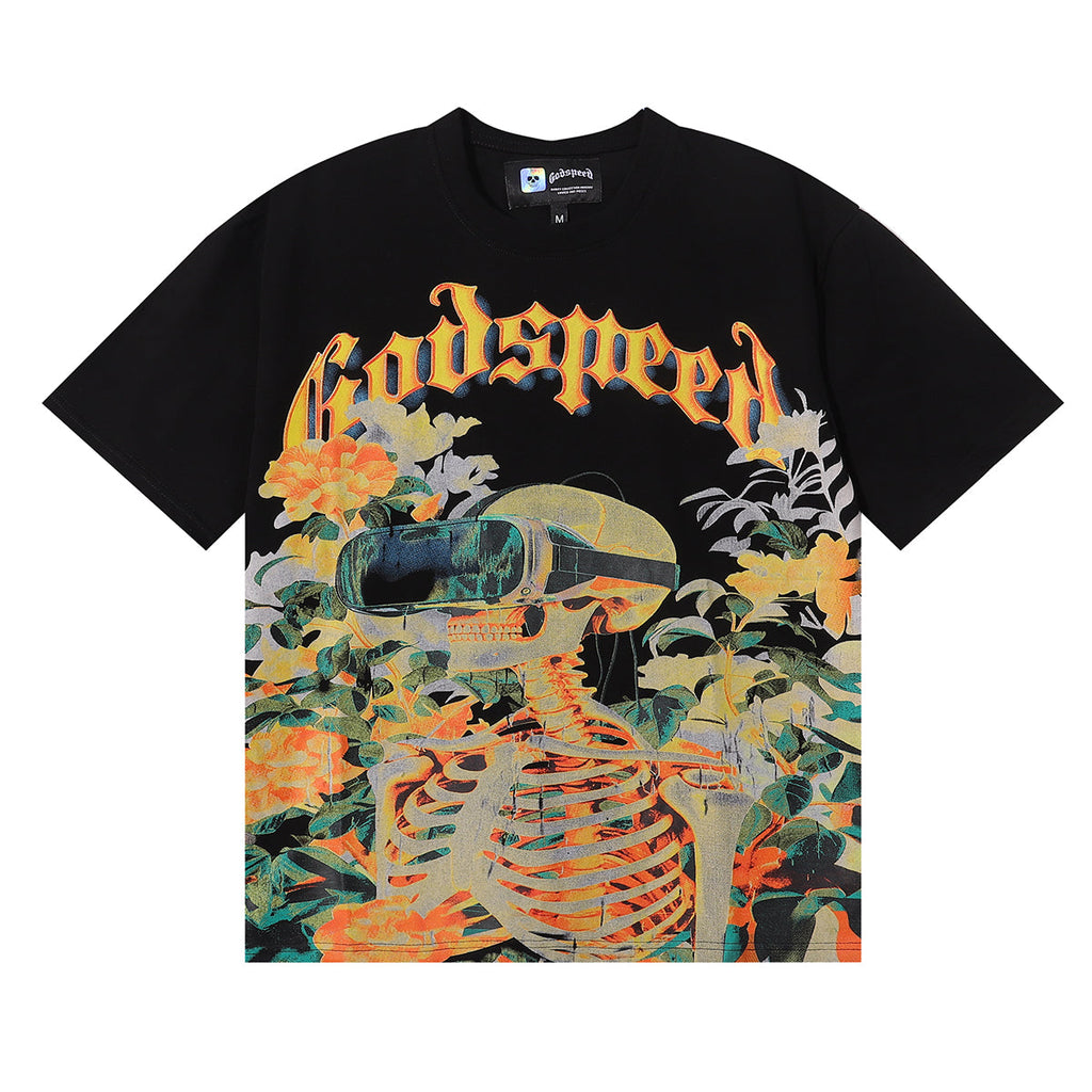 Godspeed T-shirts VR Glasses Skull Small Fresh Printing Cotton Casual Short Sleeve Men and Women