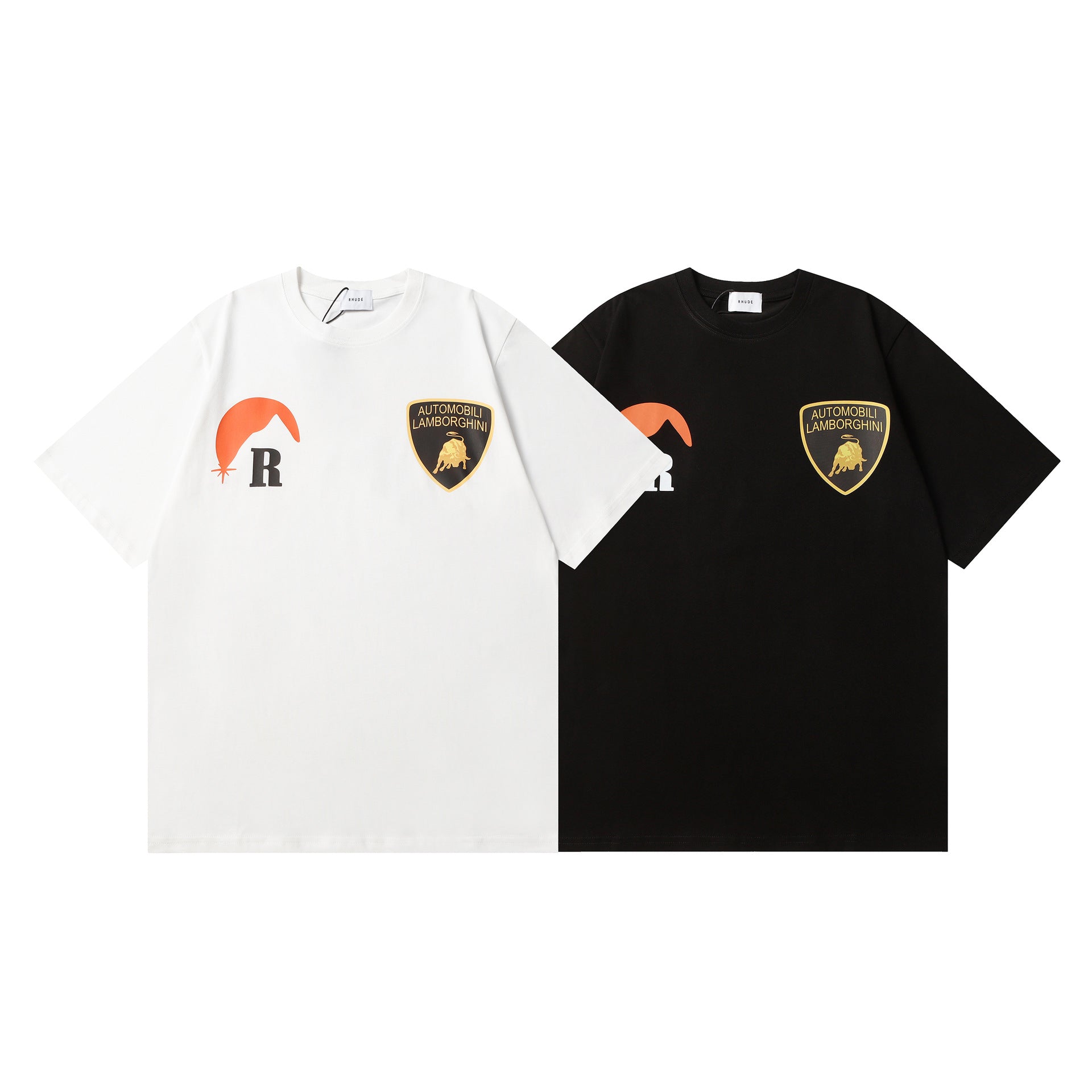 Rhude T-shirt Striped Sunset Snow Mountain Print Short Sleeve T-shirt