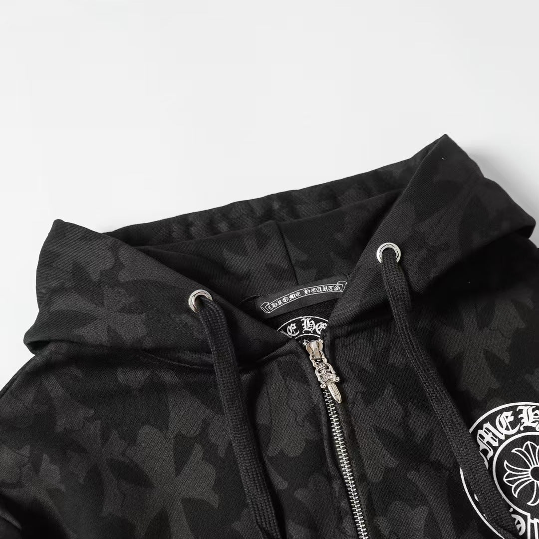 Chrome Heart Hoodie Loren Dark Pattern Ten Raven Hoof Fan Loose Jacket