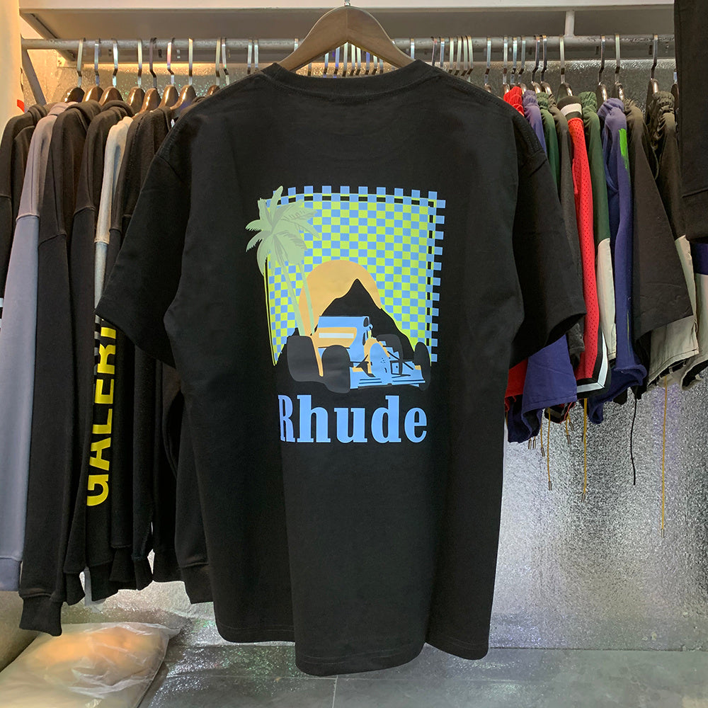 Rhude T-shirts Coconut Racing Printed Cotton Casual Short Sleeves Men and Women